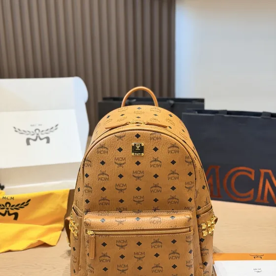 MCM Stark Visetos Backpack Cognac Brown Backpack