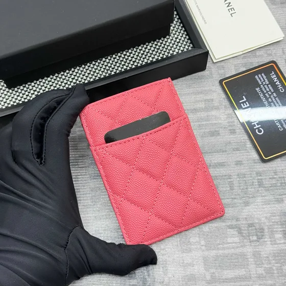 Chanel Quilted Caviar Card Holder Coral Rosa Card Holder