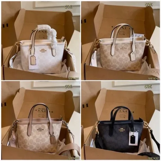 Coach Mini City Tote In Signature Canvas White Beige Sand Black Tote Bag