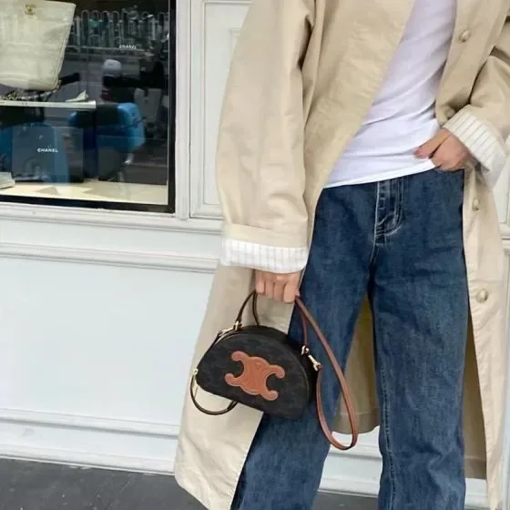 Celine Half Moon Triomphe Black Tan Crossbody