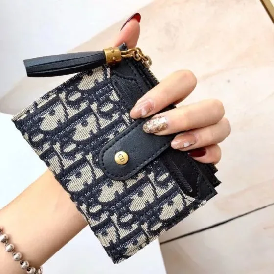 Dior Dior Oblique Compact Zipped Wallet Blue Beige Wallet