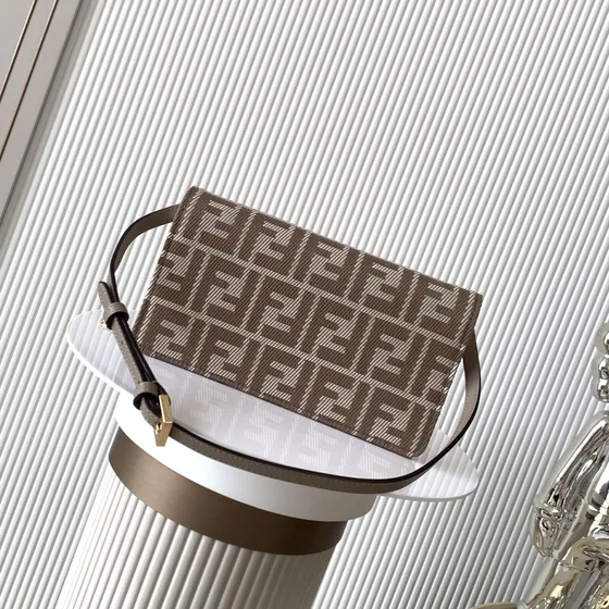 Fendi Baguette Chain Wallet Brown Woc