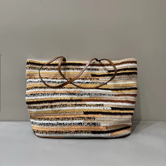Miu Miu Crochet Raffia-Effect Tote Bag Multicolor Stripe Tote Bag