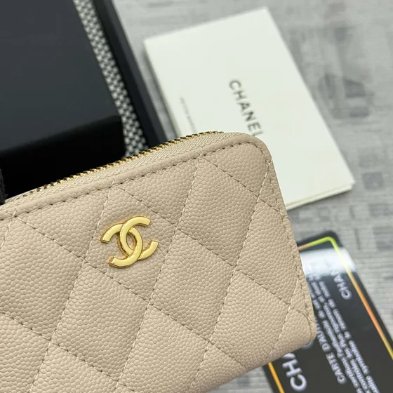 Chanel Classic Zipped Coin Purse Beige Card Holder