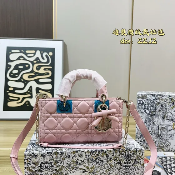 Dior Lady D-Joy Mini Bag Preto/Branco/Rosa Alça superior/Crossbody