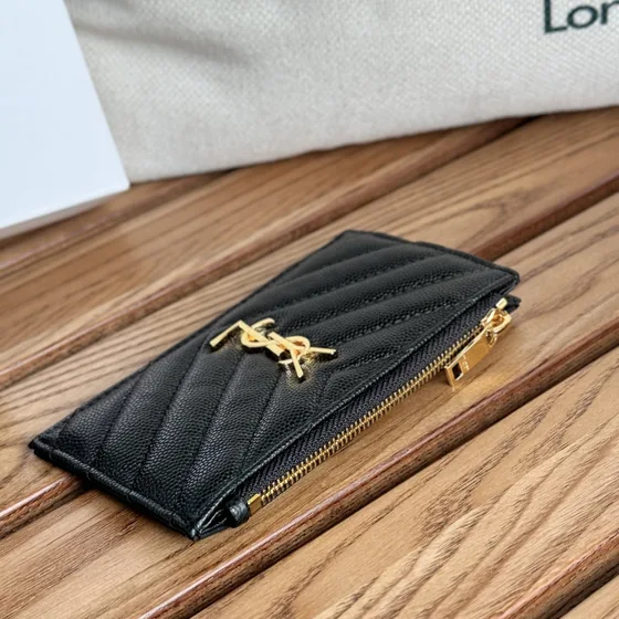 YSL Cassandre Matelassé Fragments Zipped Card Case Чёрный Card Holder