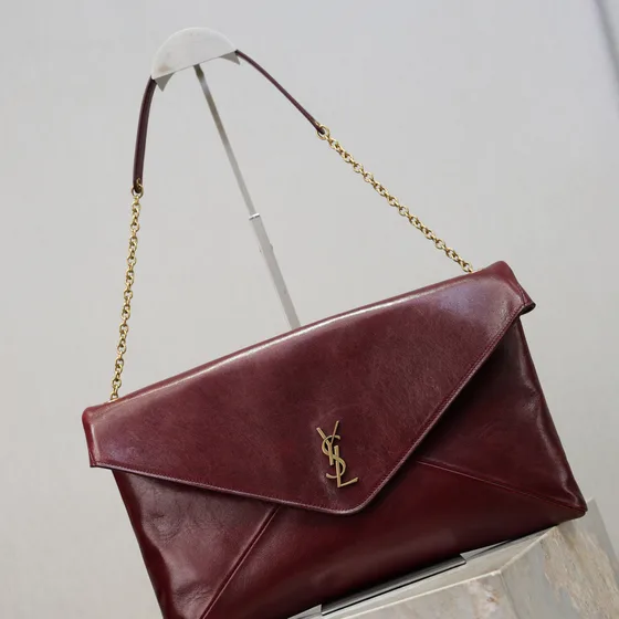 YSL Cassandra Envelope Chain Shoulder Bag Burgundy Shoulder Bag