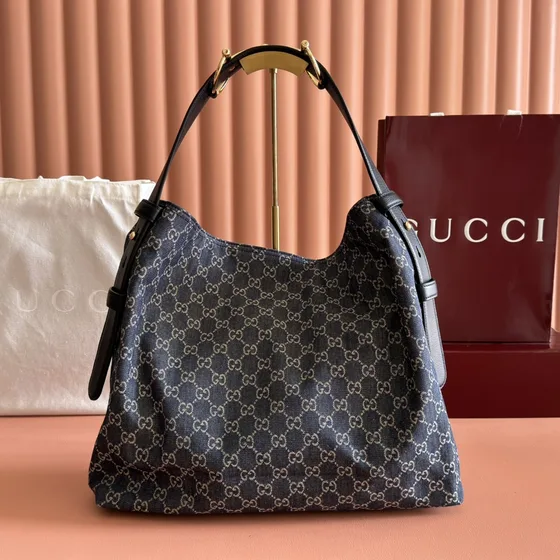 Gucci Gg Denim Hobo Bag Dark Grigio Hobo