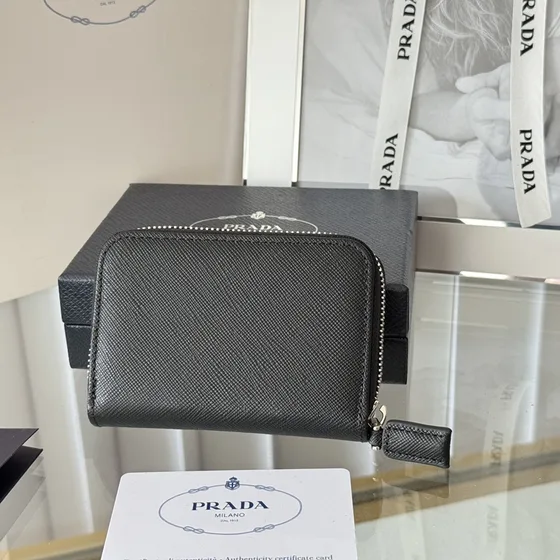 Prada Saffiano Deri Zip Card Holder Siyah Card Holder