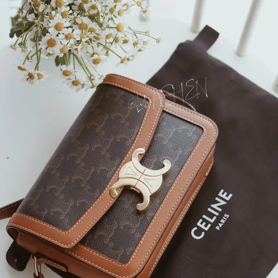 Celine Triomphe Marron With Tan Trim Sac épaule