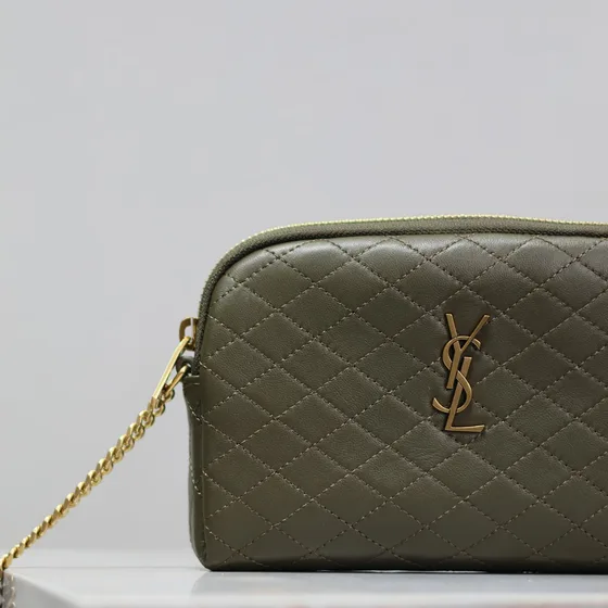 YSL Gaby Zipped Pouch With Chain Olive أخضر Crossbody