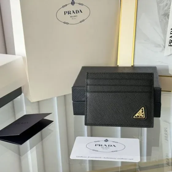 Prada Saffiano Leather Card Holder Black Card Holder