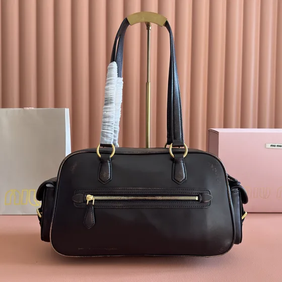 Miu Miu Leather Pocket Top Handle Bag Black Shoulder Bag