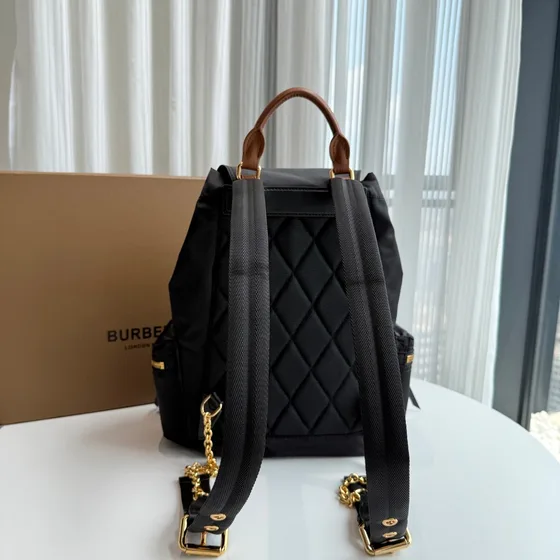Burberry The Medium Rucksack Backpack In Technical Nylon And Leather Black Brown Backpack