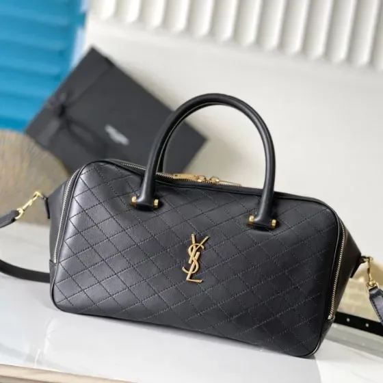 YSL Lyia Duffle Bag In Quilted Leather Black Top Handle