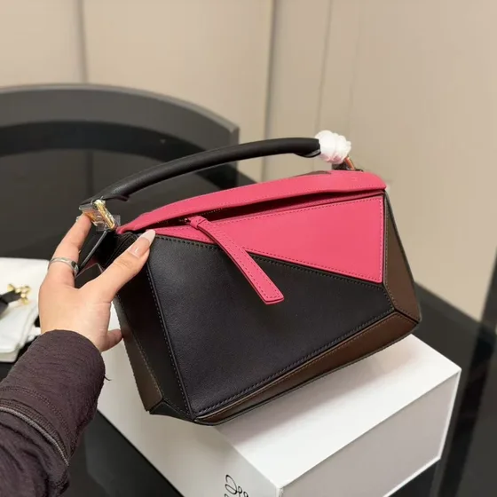 Loewe Puzzle Edge Small Bag Preto/Hot Rosa/Marrom Alça superior