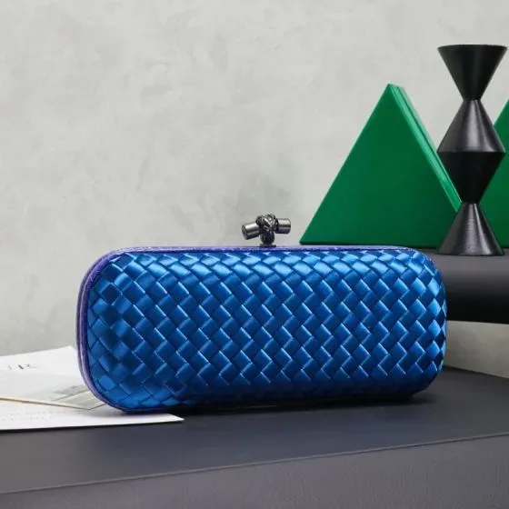 Bottega Veneta Intreccio Satin Knot Clutch Blue Clutch