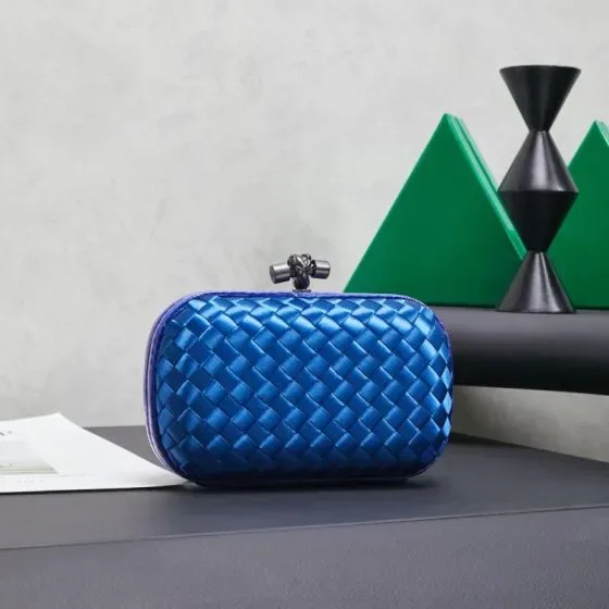 Bottega Veneta Intreccio Satin Knot Clutch Blue Clutch