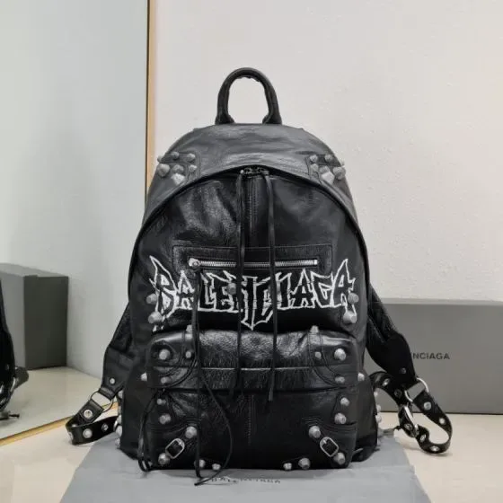 Balenciaga Le Cagole Backpack Metal Logo Studded Black Backpack