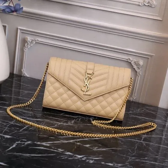 YSL Cassandre Envelope Chain Wallet Apricot Woc