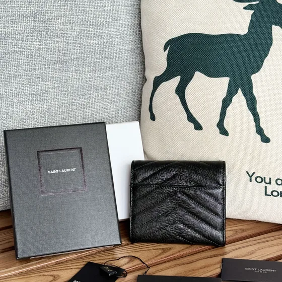 YSL Cassandre Matelass Compact Wallet Black Wallet