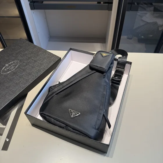 Prada Re-Nylon Triangle Sling Bag Black Crossbody
