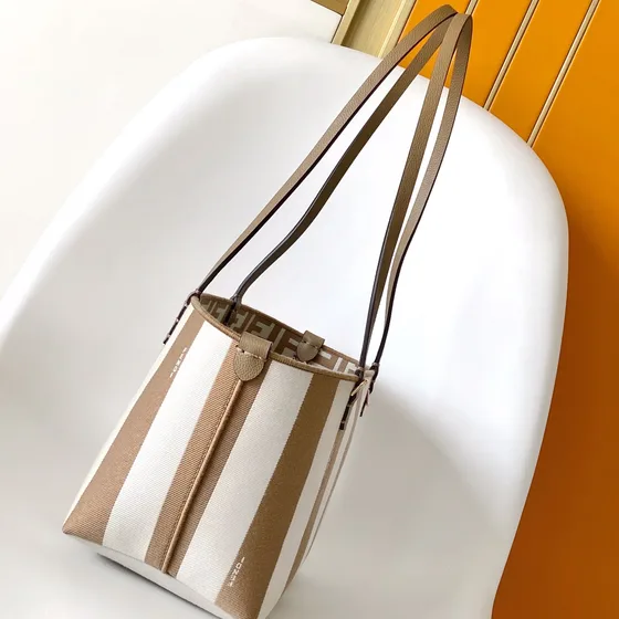 Fendi Pequin Striped Shoppertasketur Beige/Hvid Shoppertasketur