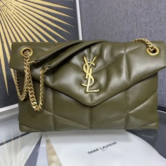 YSL Loulou Puffer Olive Green Shoulder Bag