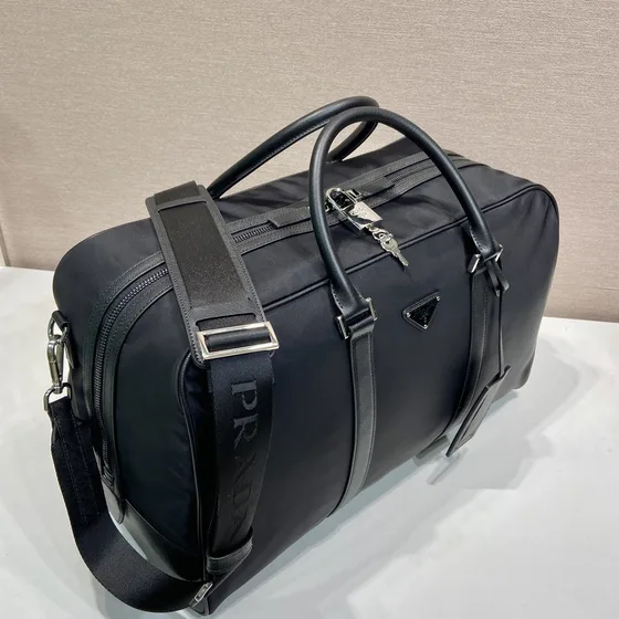 Prada Re-Nylon And Saffiano Leather Travel Duffel Bag Black Crossbody