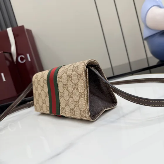 Gucci Gg Supreme Web Ophidia Chain Portefeuille Beige Woc