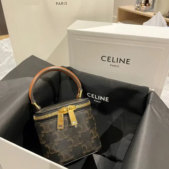 Celine Triomphe Lerret Mini Vanity Case Brun Vanity