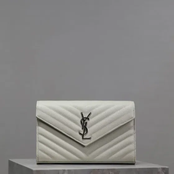YSL Cassandre Matelass Flap Wallet White Wallet