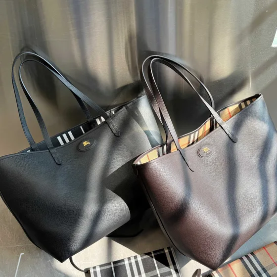Burberry Grainy Couro Check Bolsa tote Dark Taupe Bolsa tote