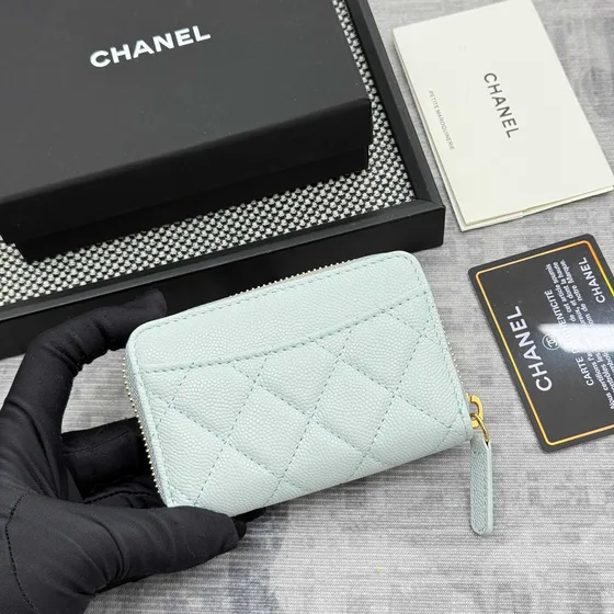 Chanel Classic Zipped Coin Purse Light Mint Yeşil Card Holder