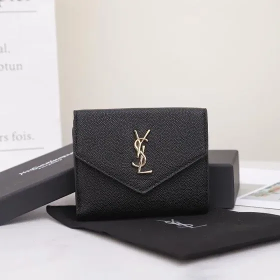 YSL Cassandre Matelass Envelope Wallet Black Wallet