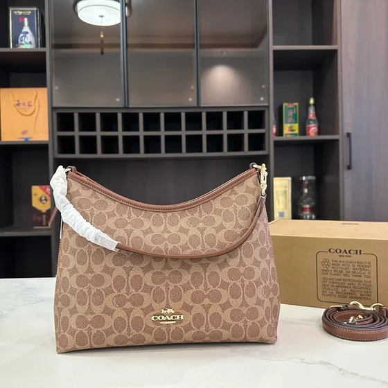Coach Laurel Skulderveske Brun/Sort Signature Coated Lerret Skulderveske