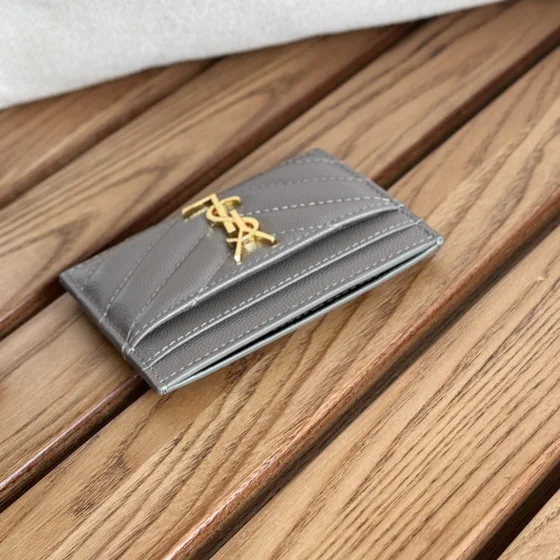 YSL Cassandre Matelassé Card Holder Gray Card Holder