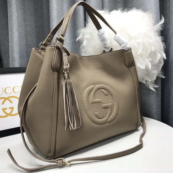 Gucci Soho Tassel Hobo Bag Elephant Gray 35x29x16cm Hobo