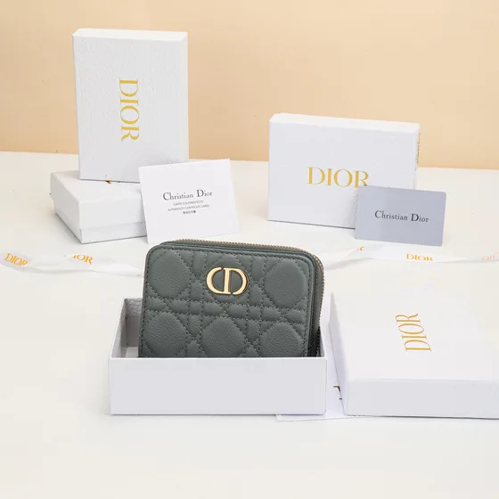Dior Dior Caro Compact Zipped Carteira Gray Carteira