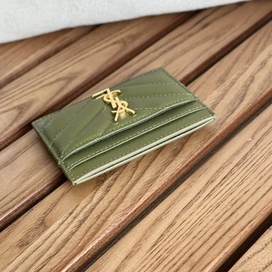 YSL Cassandre Matelassé Card Case Olive Grønn Card Holder