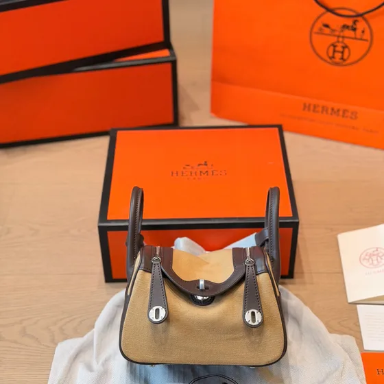 Hermes Lindy Mini Khaki/Marron Anse supérieure