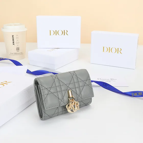 Dior Lady Dior Flap Card Holder Gray Card Holder