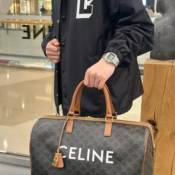 Celine Triomphe Lærred Boston Bag Brun Tophåndtag