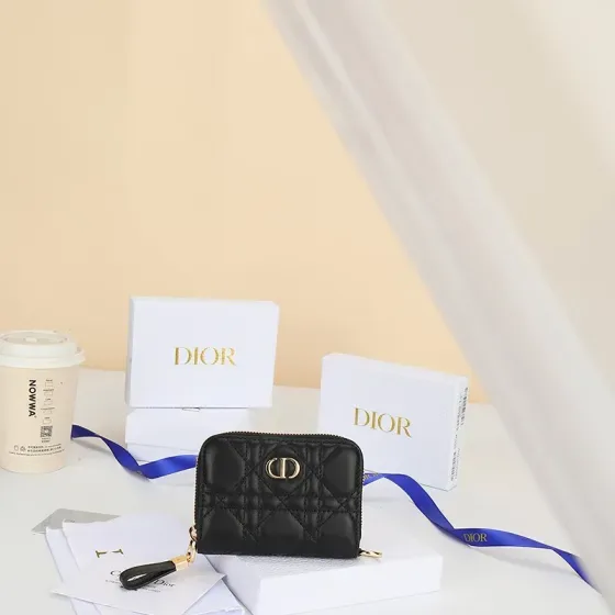Dior Dior Caro Compact Zipped Wallet Black Wallet
