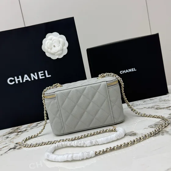 Chanel Vanity Case With Chain Light Gray Vanity