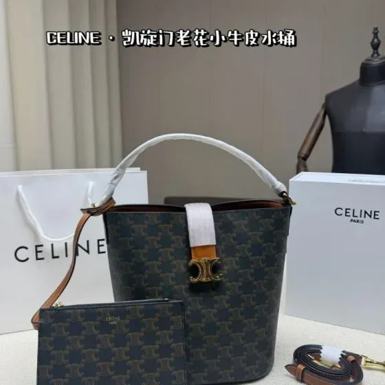 Celine Triomphe Bucket Bag Tan With Brown Monogram Shoulder Bag