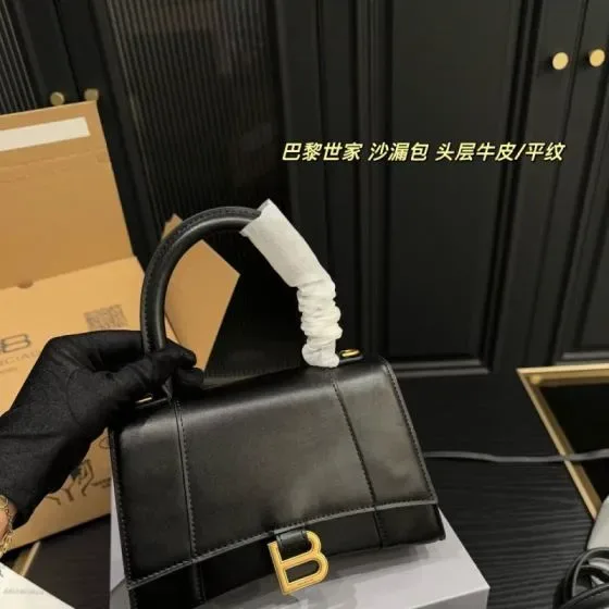 Balenciaga Hourglass Top Handle Bag Black Top Handle
