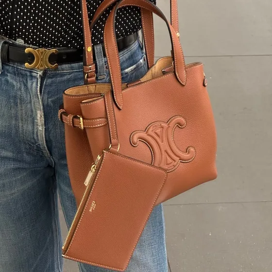 Celine Triomphe Small Cabas Anais Tan/Bruin Bovenhandgreep