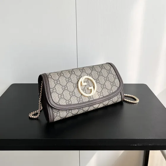 Gucci Gg Chain Cartera 725215 Beige/Marrón 21/10.5cm Woc