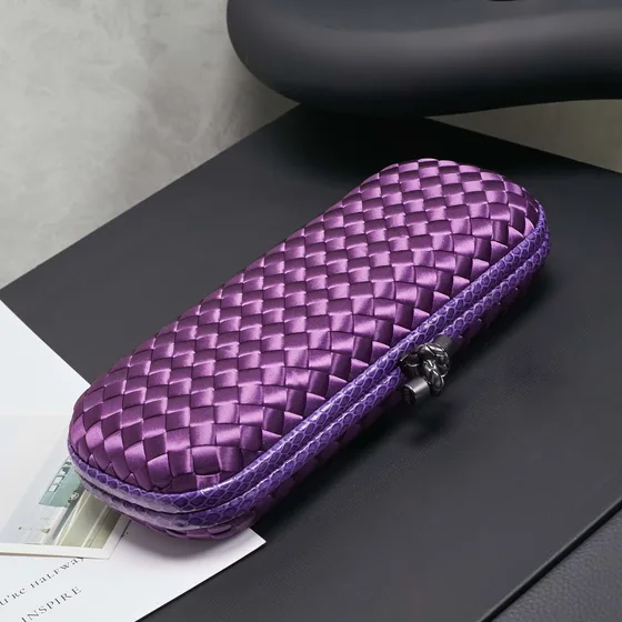 Bottega Veneta Intrecciato Satin Knot Clutch Purple Clutch